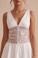 Load image into Gallery viewer, Floral White V-Neck A Line Short Graduation Dress