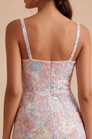 Load image into Gallery viewer, Floral Sparkly Tight Pink Short Thick Straps Beaded Graduation Dress