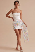 Load image into Gallery viewer, White Strapless Floral Tight Short Beaded Graduation Dress with Sash