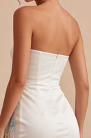 Load image into Gallery viewer, White Strapless Floral Tight Short Beaded Graduation Dress with Sash