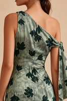 Load image into Gallery viewer, Green Tight Short One Shoulder Floral Graduation Dress with Sash