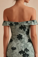 Load image into Gallery viewer, Green Tight Floral Short Off the Shoulder Graduation Dress