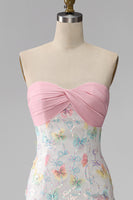 Load image into Gallery viewer, Sparkly Floral Pink and White Tight Short Strapless Beaded Graduation Dress