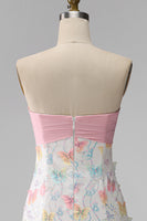 Load image into Gallery viewer, Sparkly Floral Pink and White Tight Short Strapless Beaded Graduation Dress