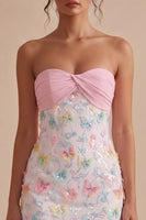 Load image into Gallery viewer, Sparkly Floral Pink and White Tight Short Strapless Beaded Graduation Dress