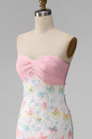 Load image into Gallery viewer, Sparkly Floral Pink and White Tight Short Strapless Beaded Graduation Dress