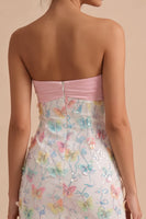 Load image into Gallery viewer, Sparkly Floral Pink and White Tight Short Strapless Beaded Graduation Dress
