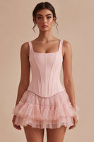 Load image into Gallery viewer, Pink A Line Corset Short Thick Straps Graduation Dress with Ruffles