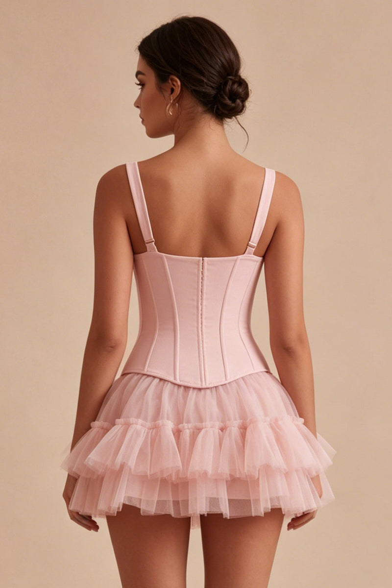 Load image into Gallery viewer, Pink A Line Corset Short Thick Straps Graduation Dress with Ruffles