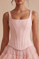 Load image into Gallery viewer, Pink A Line Corset Short Thick Straps Graduation Dress with Ruffles