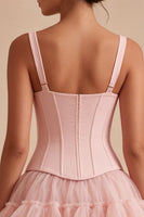 Load image into Gallery viewer, Pink A Line Corset Short Thick Straps Graduation Dress with Ruffles