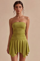 Load image into Gallery viewer, Olive Strapless Ruched Asymmetrical A Line Graduation Dress
