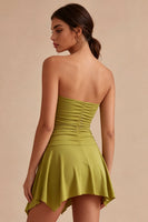Load image into Gallery viewer, Olive Strapless Ruched Asymmetrical A Line Graduation Dress