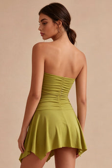 Olive Strapless Ruched Asymmetrical A Line Graduation Dress