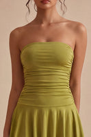 Load image into Gallery viewer, Olive Strapless Ruched Asymmetrical A Line Graduation Dress