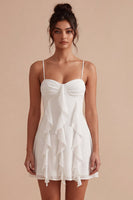 Load image into Gallery viewer, Spaghetti Straps Short White A Line Graduation Dress with Ruffles