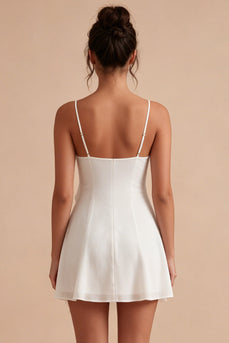 Spaghetti Straps Short White A Line Graduation Dress with Ruffles