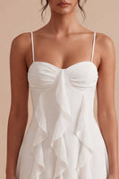 Load image into Gallery viewer, Spaghetti Straps Short White A Line Graduation Dress with Ruffles