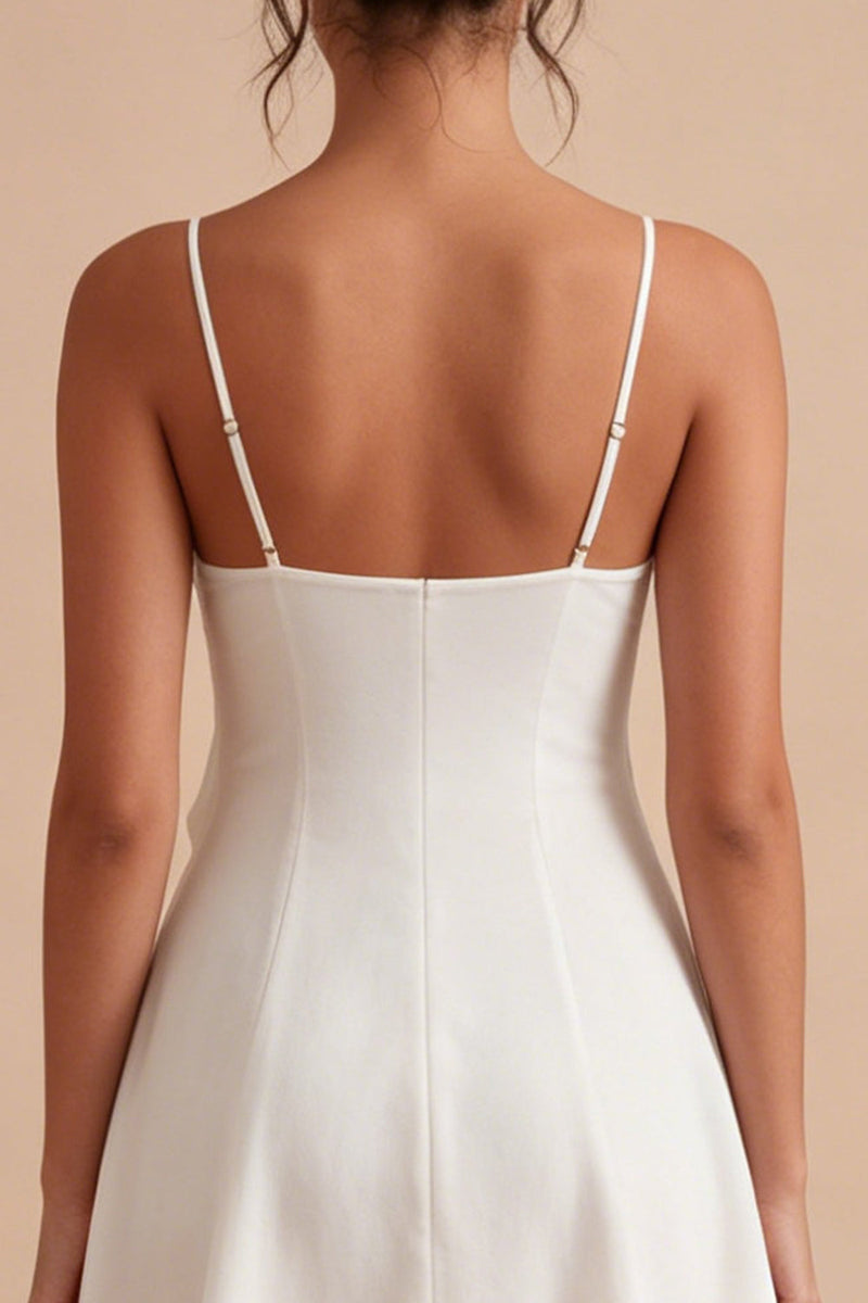 Load image into Gallery viewer, Spaghetti Straps Short White A Line Graduation Dress with Ruffles