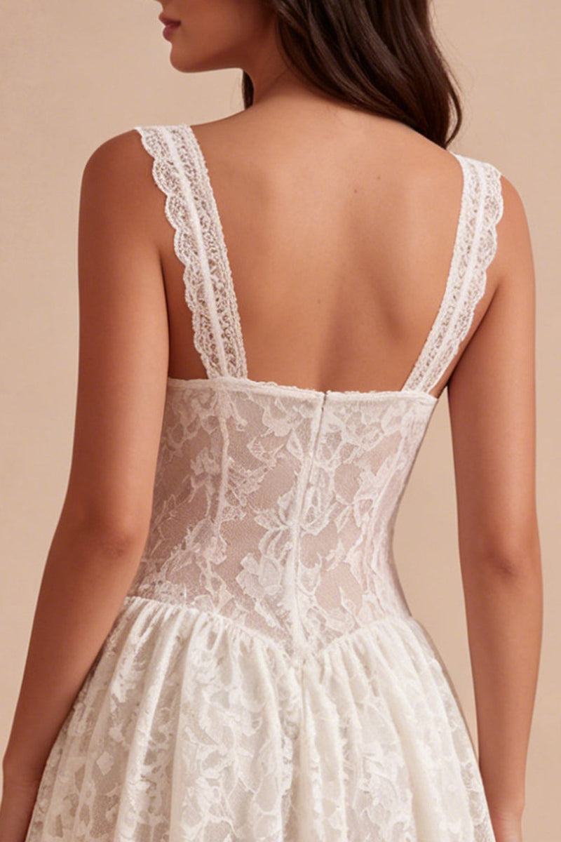 Load image into Gallery viewer, Floral Lace White Thick Straps Short A Line Graduation Dress