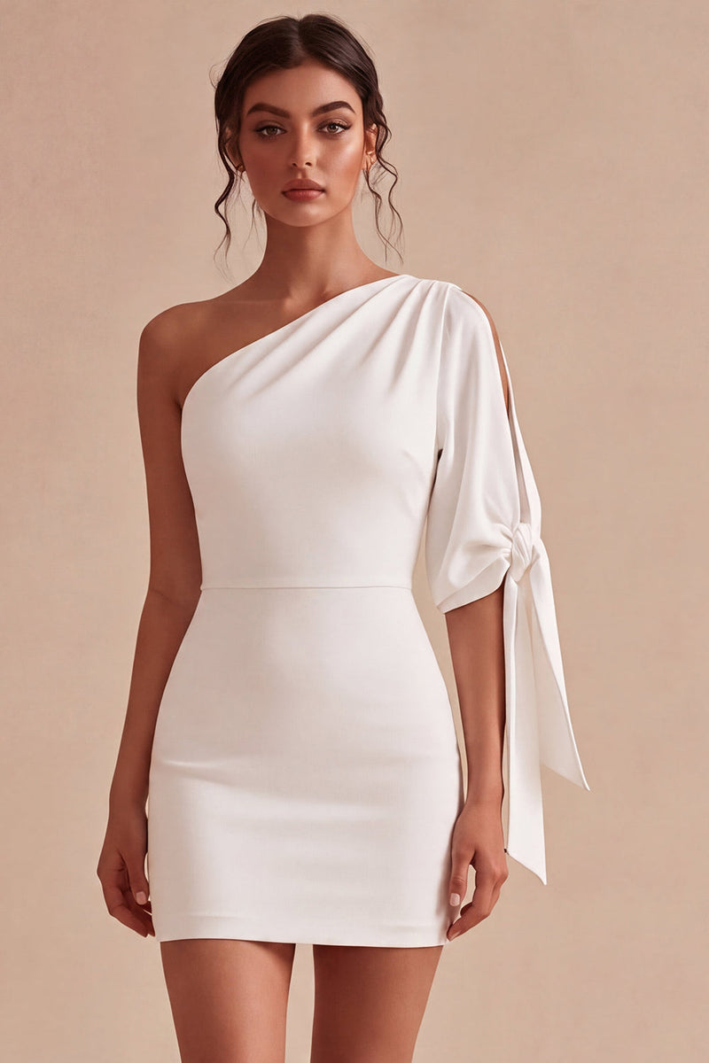 Load image into Gallery viewer, White Tight One Shoulder Short Graduation Dress