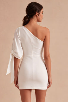 White Tight One Shoulder Short Graduation Dress