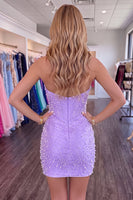 Load image into Gallery viewer, Sparkly Black Halter Tight Short Corset Cocktail Dress with Pearls