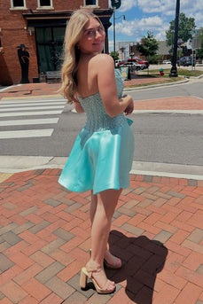 Sparkly Mint A Line Short Corset Cocktail Dress with Bow