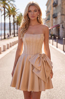 Load image into Gallery viewer, Sparkly Mint A Line Short Corset Cocktail Dress with Bow