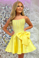 Load image into Gallery viewer, Sparkly Mint A Line Short Corset Cocktail Dress with Bow