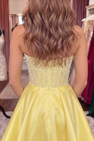 Load image into Gallery viewer, Sparkly Yellow Corset Short Cocktail Dress with Bow