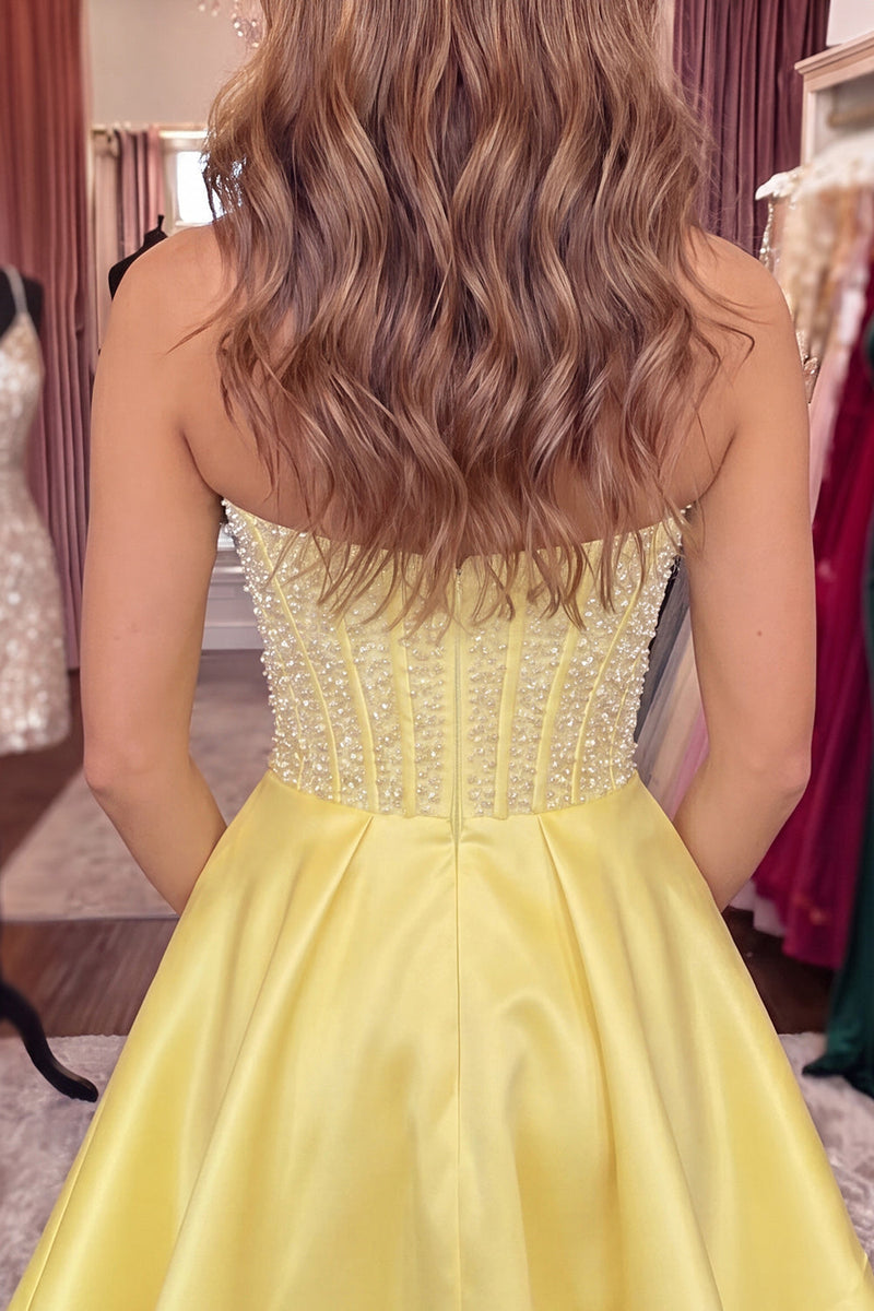 Load image into Gallery viewer, Sparkly Yellow Corset Short Cocktail Dress with Bow