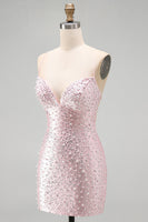 Load image into Gallery viewer, Sparkly Blue Tight Short Cocktail Dress with Pearls