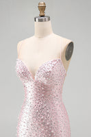 Load image into Gallery viewer, Sparkly Pink Beaded V-Neck Short Tight Cocktail Dress with Pearls