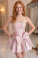 Load image into Gallery viewer, Floral Mint A Line Short Strapless Homecoming Dress with Bow