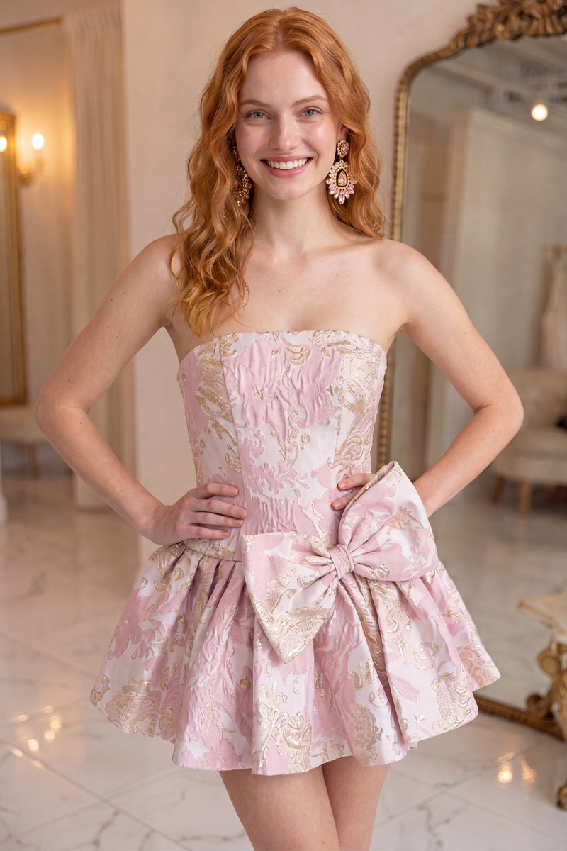 Load image into Gallery viewer, Floral Mint A Line Short Strapless Homecoming Dress with Bow