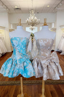 Load image into Gallery viewer, Floral Mint A Line Short Strapless Homecoming Dress with Bow
