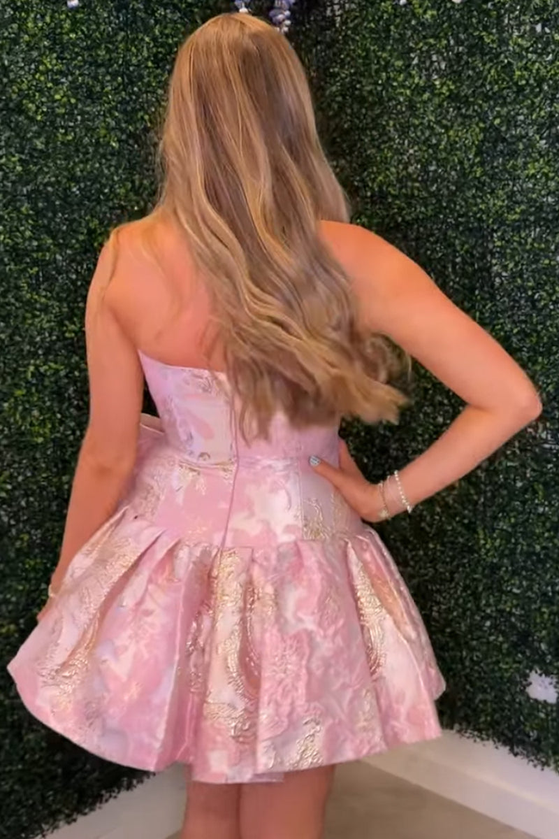 Load image into Gallery viewer, Floral Mint A Line Short Strapless Homecoming Dress with Bow