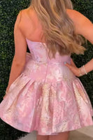 Load image into Gallery viewer, Floral Mint A Line Short Strapless Homecoming Dress with Bow