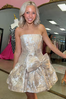 Load image into Gallery viewer, Floral Mint A Line Short Strapless Homecoming Dress with Bow