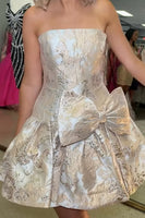 Load image into Gallery viewer, Floral Mint A Line Short Strapless Homecoming Dress with Bow
