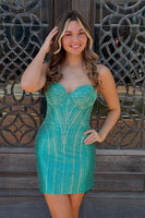 Load image into Gallery viewer, Green Sparkly Tight Short Cocktail Dress with Beading