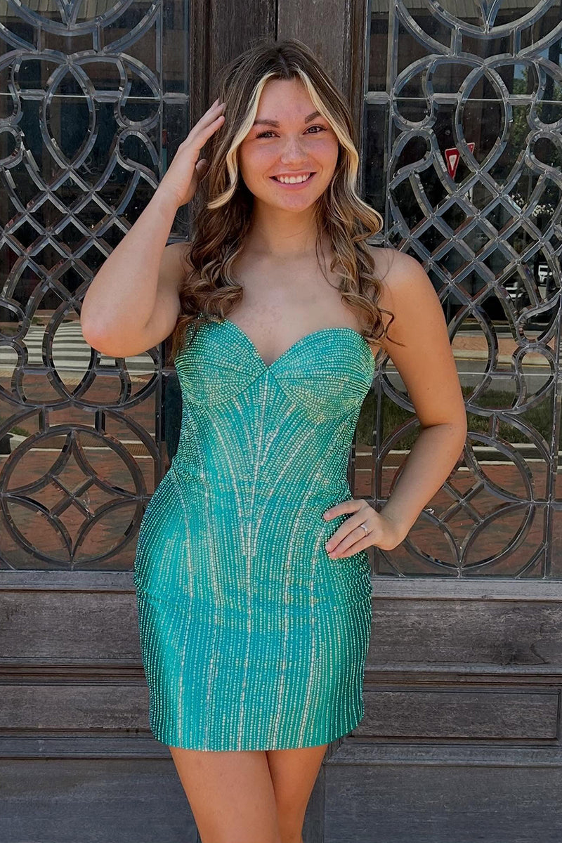 Load image into Gallery viewer, Green Sparkly Tight Short Cocktail Dress with Beading