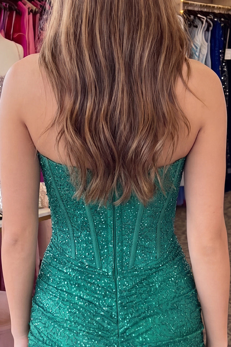 Load image into Gallery viewer, Sparkly Dark Red Strapless Tight Short Corset Cocktail Dress