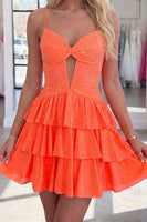 Load image into Gallery viewer, Sparkly Royal Blue Tiered Keyhole Short Cocktail Dress with Ruffles