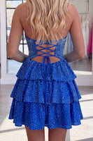 Load image into Gallery viewer, Sparkly Royal Blue Tiered Keyhole Short Cocktail Dress with Ruffles