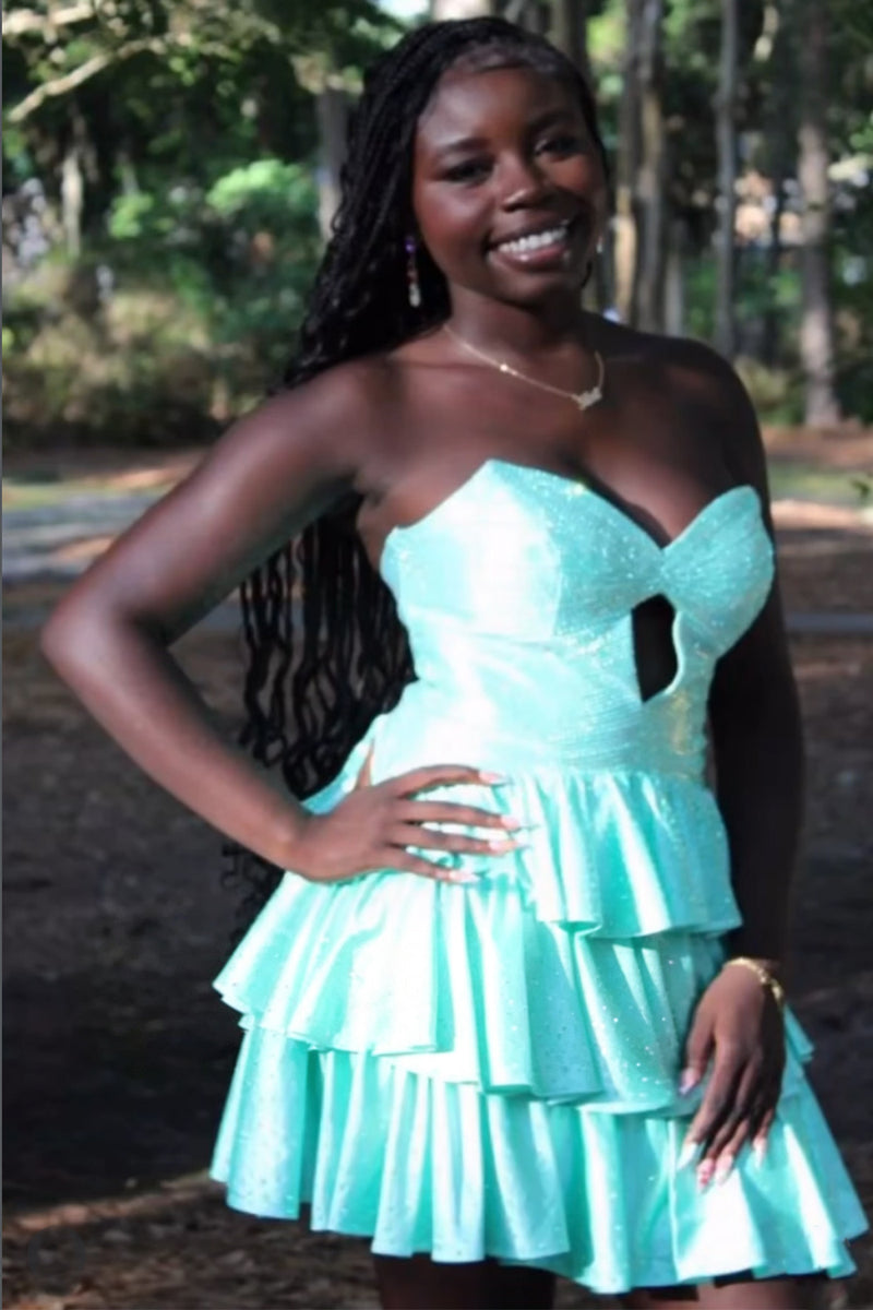 Load image into Gallery viewer, Sparkly Royal Blue Tiered Keyhole Short Cocktail Dress with Ruffles