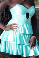 Load image into Gallery viewer, Sparkly Royal Blue Tiered Keyhole Short Cocktail Dress with Ruffles
