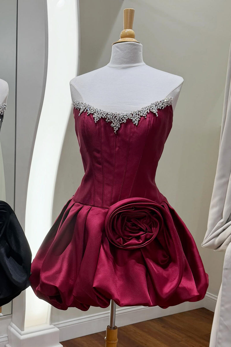Load image into Gallery viewer, Sparkly Pink Beaded Short Corset Cocktail Dress with Flower