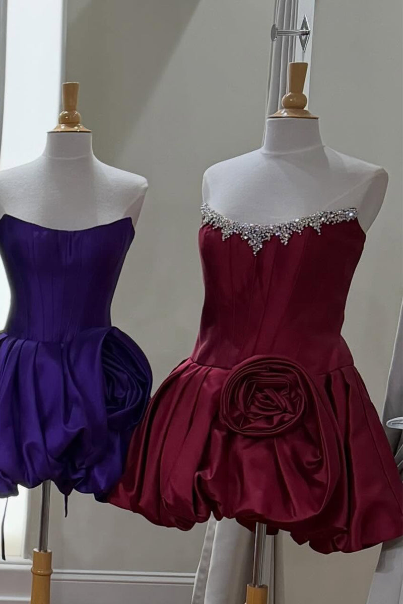 Load image into Gallery viewer, Sparkly Pink Beaded Short Corset Cocktail Dress with Flower